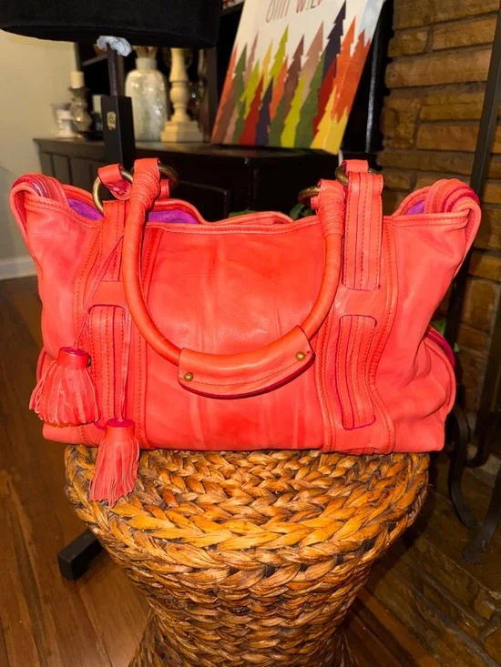 Vintage Marc Jacob’s Made in Italy Leather Slouchy Tassel Tote Handbag Orange - Picture 1 of 16